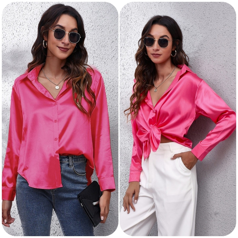 Pink Collared Neck Buttoned Long Sleeve Shirt